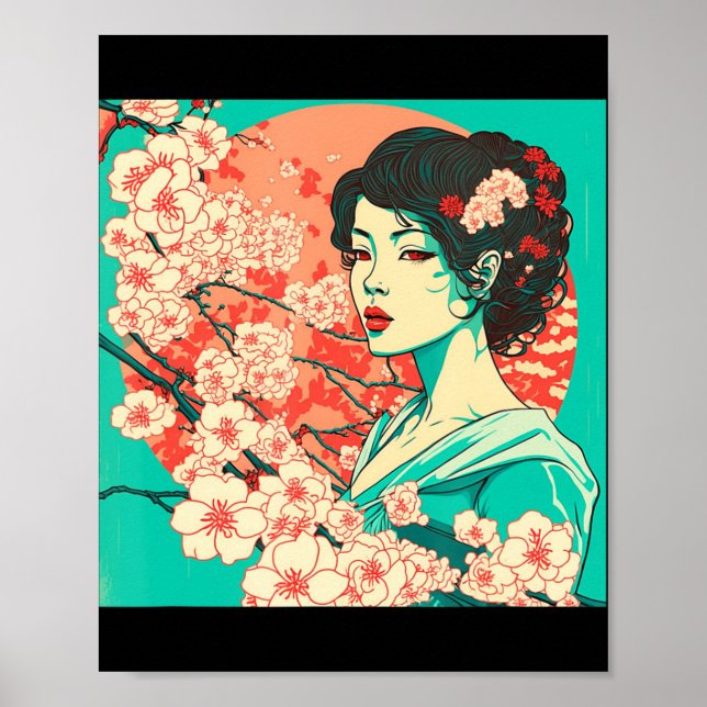Vintage Cherry Blommar Sakura Japansk Art Anime Poster (Framsidan)