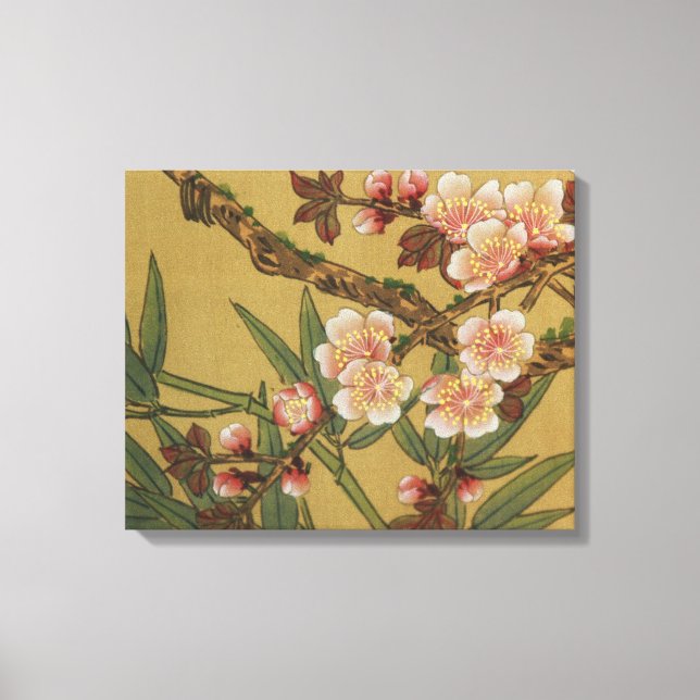 Vintage Cherry Blommars Asian Japanska Flowers Canvastryck (Framsida)