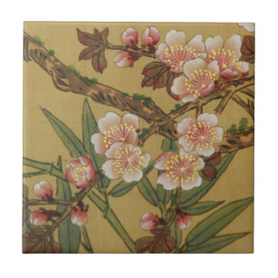 Vintage Cherry Blommars Asian Japanska Flowers Kakelplatta