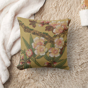 Vintage Cherry Blommars Asian Japanska Flowers Kudde