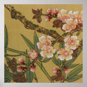 Vintage Cherry Blommars Asian Japanska Flowers Poster