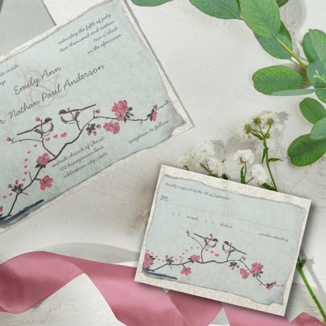 Vintage Cherry Blommars & Chickadee Damask OSA (Skapare uppladdad)