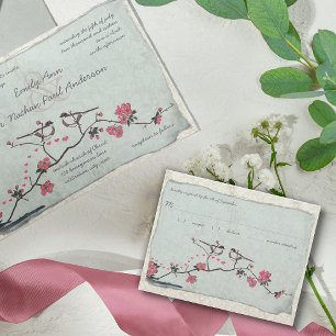 Vintage Cherry Blommars & Chickadee Damask OSA Kort