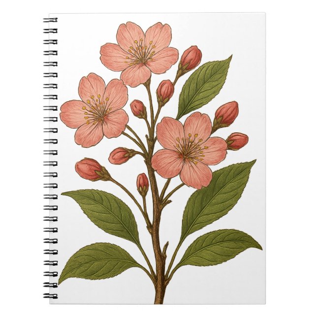 Vintage Cherry Blossom Anteckningsbok (Framsidan)