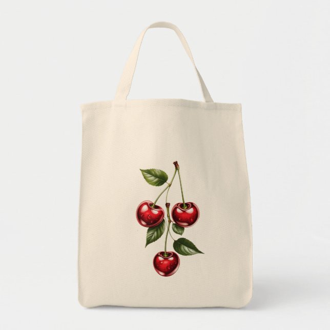 Vintage Cherry Illustration Tote Bag Tygkasse (Framsidan)