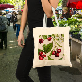 Vintage Cherry Illustration Tote Bag Tygkasse