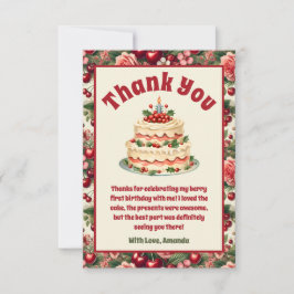 Vintage Cherry 'Sweet One' 1:a födelsedagen Tack Kort