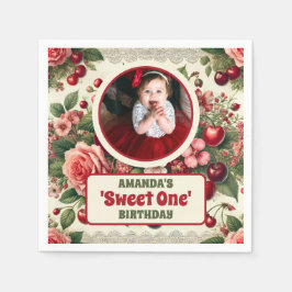 Vintage Cherry 'Sweet One' 1:a födelsedagsfoto Pappersservett