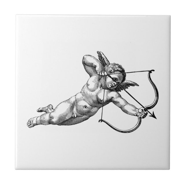 Vintage Cherub Angel Cupid Kärlek Kakelplatta (Framsidan)