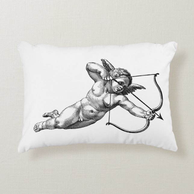 Vintage Cherub Cupid Kärlek accent Dekorativ kudde (Framsidan)
