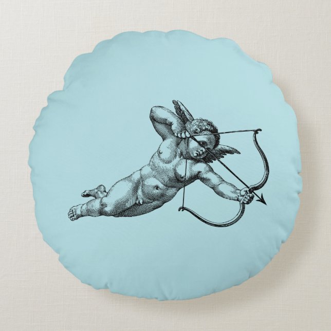 Vintage Cherub Cupid Kärlek Rund Kudde (Framsidan)
