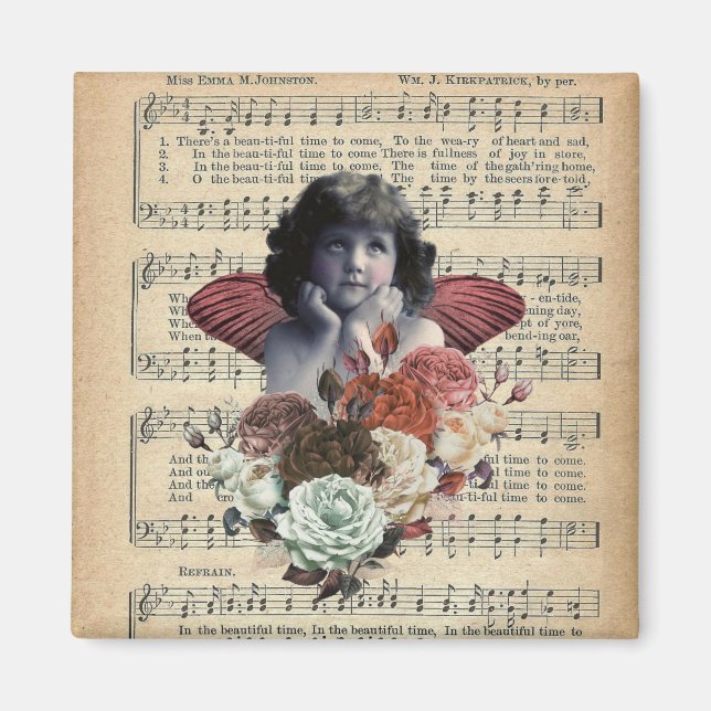 Vintage Cherub Girl Collage Magnet (Framsidan)