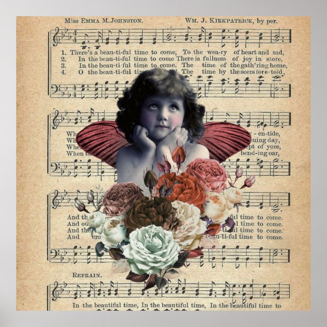 Vintage Cherub Girl Collage Poster (Framsidan)
