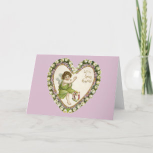 Vintage Cherub i Blommigt Heart Card Helgkort