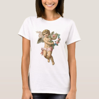 Vintage Cherub med blommigt krans shabby chic T Shirt