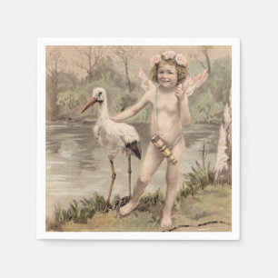 Vintage Cherub med Stork efter Sjö Pappersservett