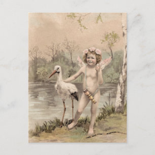 Vintage Cherub med Stork efter Sjö Vykort