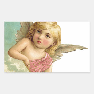 Vintage Cherub och Cresent Måne Rektangulärt Klistermärke