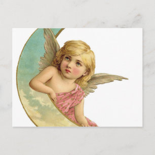 Vintage Cherub och Cresent Måne Vykort