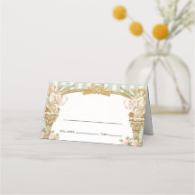 Vintage Cherub Place Card with Sage Stripes