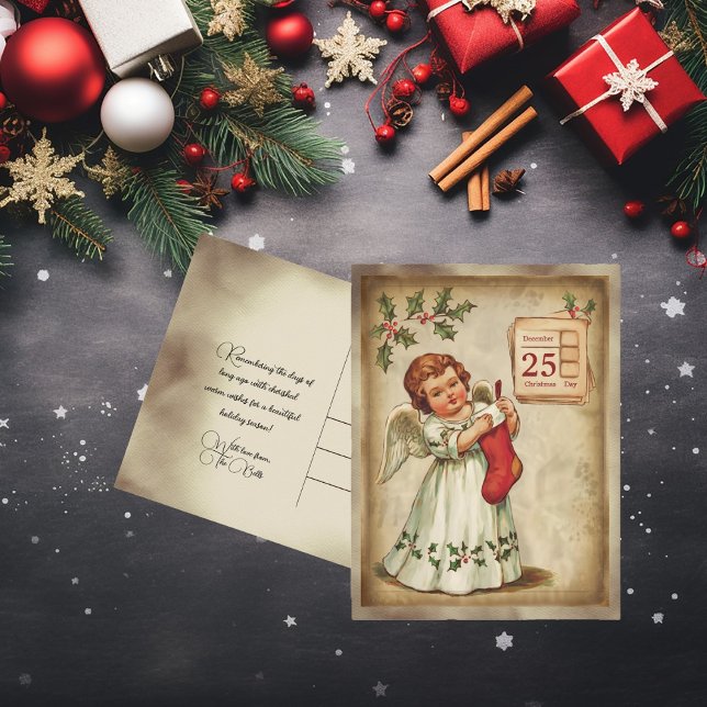 Vintage Cherub Red Stocking jul Helg Vykort (Skapare uppladdad)