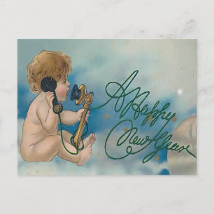 Vintage Cherub Telefon Samtal Gott Nytt År Vykort