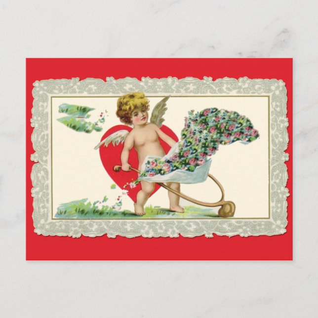 Vintage Cherub Valentine Helg Vykort (Framsida)