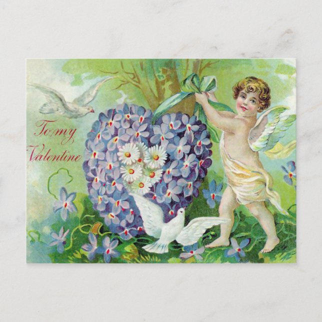 Vintage Cherub Valentine vycard Helg Vykort (Framsida)