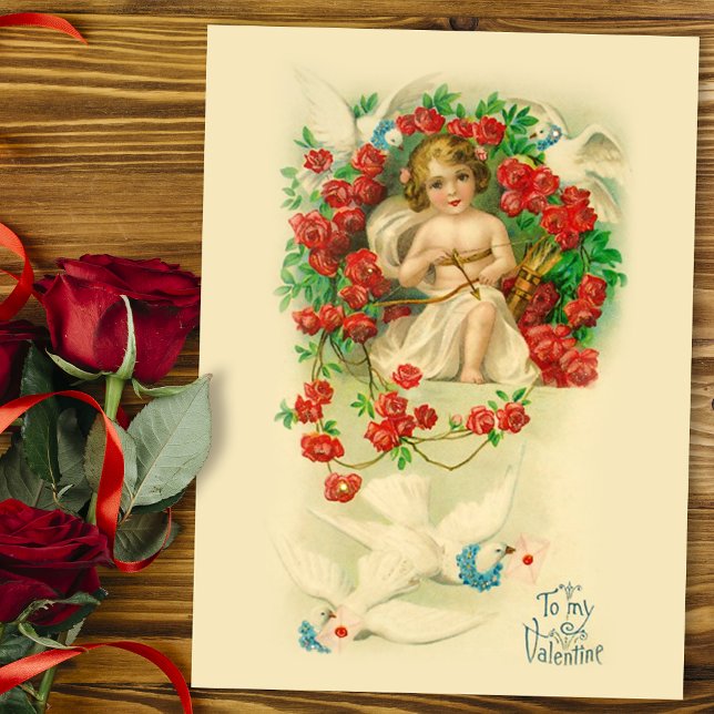 Vintage Cherub Valentine vycard Helg Vykort (Skapare uppladdad)