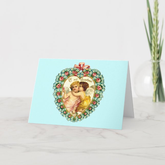 Vintage Cherubs Heart Card Helgkort (Framsida)