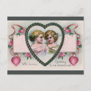Vintage Cherubs i Heart Ram Valentine Vykort
