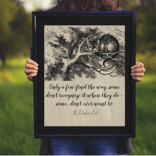 Vintage Cheshire Cat Illustration and Quote Poster