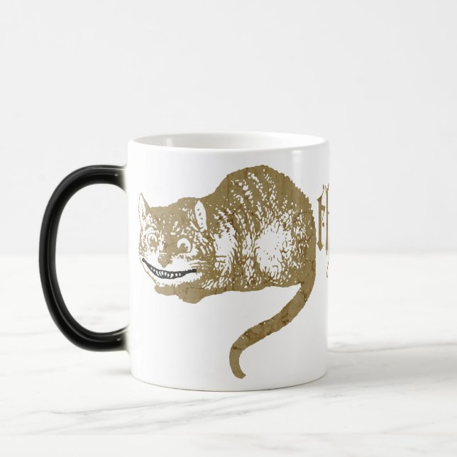 Vintage Cheshire Cat Illustration Magisk Mugg (Vänster)