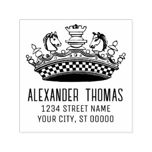 Vintage Chess Delarare Krona Namn Adress Självfärgande Stämpel