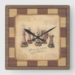 Vintage Chessboard & Chess Delar, Player Gift Fyrkantig Klocka
