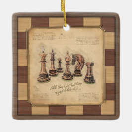 Vintage Chessboard & Chess Delar, Player Gift Julgransprydnad Keramik