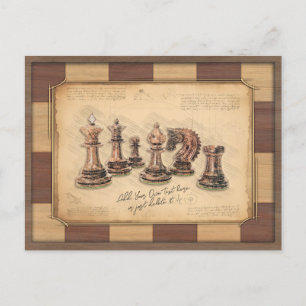 Vintage Chessboard & Chess Delar, Player Gift Vykort