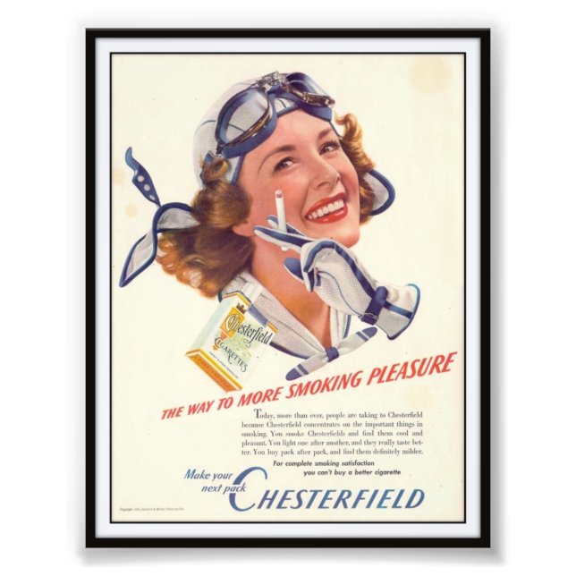 Vintage Chesterfield Cigarette Advertising 1940 Fototryck (Framsidan)