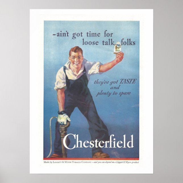 Vintage Chesterfield Cigarettes Advertisement Poster (Framsidan)