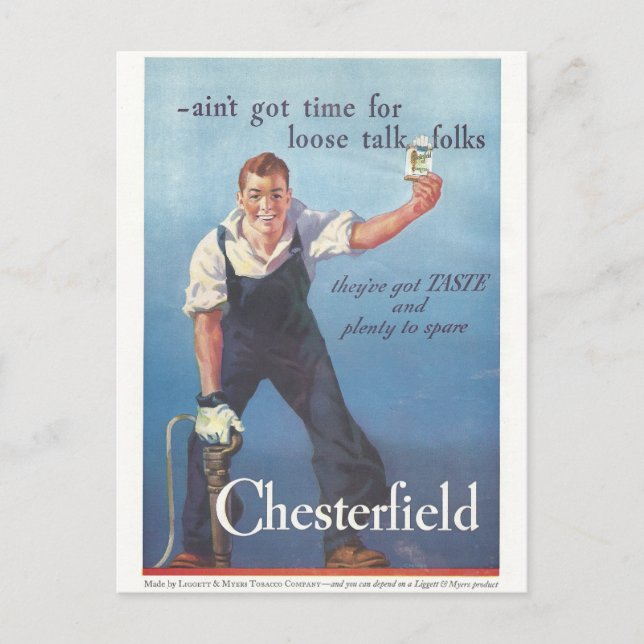 Vintage Chesterfield Cigarettes Advertisement Vykort (Framsida)