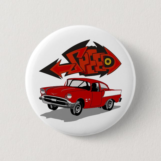 Vintage Chevy 1957 med grafittitext rusar Knapp (Framsida)