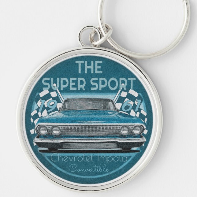 Vintage Chevy Rund Silverfärgad Nyckelring (Framsidan)
