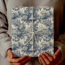 Vintage Chic Blå Blommig Toile de Jouy