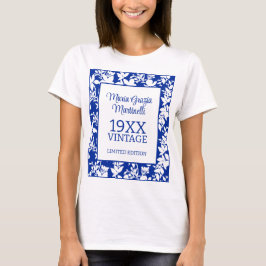 Vintage Chic Blå vit Blommigt Födelsedag T Shirt