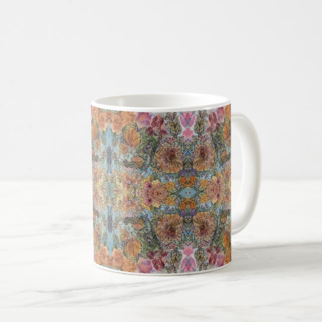 Vintage Chic Blomsterträdgård Vattenfärgsfärg Kaffemugg (Framsida höger)