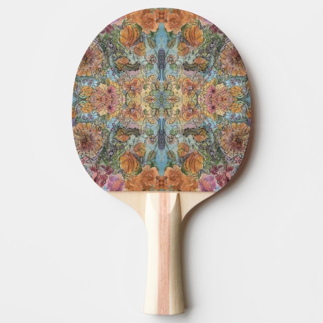 Vintage Chic Blomsterträdgård Vattenfärgsfärg Pingisracket (Framsidan)