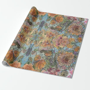 Vintage Chic Blomsterträdgård Vattenfärgsfärg Presentpapper