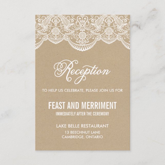 Vintage Chic Brokadspets Bröllopsmottagning Kort (Framsida)
