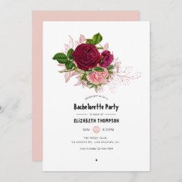 Vintage Chic Burgundy och Rosa Bachelorette Party Inbjudningar
