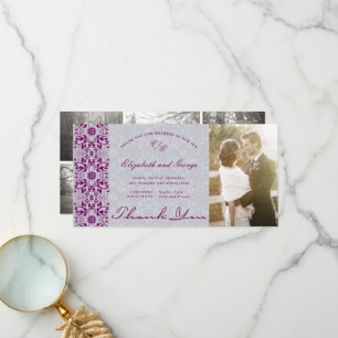 Vintage Chic Damask Snöre Lila Photo Bröllop än Tack Kort
